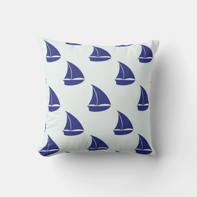 Royal Blue Sailboat Pattern Throw Pillow (Front)