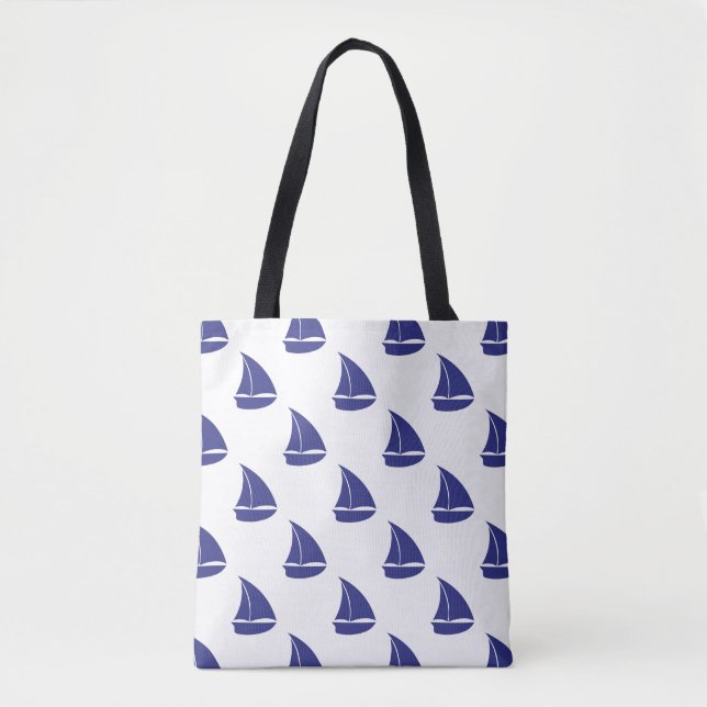 Royal Blue Sailboat Pattern Tote Bag (Front)