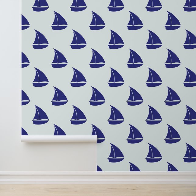 Royal Blue Sailboat Pattern Wallpaper (Application)