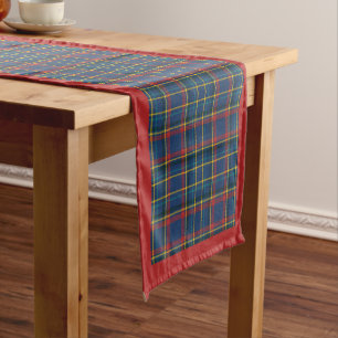 Royal Blue Scottish Tartan, red & other stripes Short Table Runner