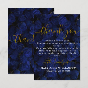 Royal Blue Script Minimal Funeral Thank You Card