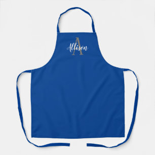 Royal Blue Script Monogram Personalized Womens Apron