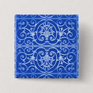 Royal blue scrollwork pattern 2 inch square button