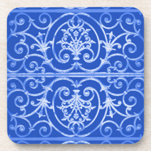 Royal blue scrollwork pattern coaster