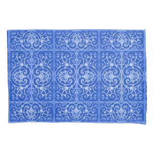 Royal blue scrollwork pattern pillowcase