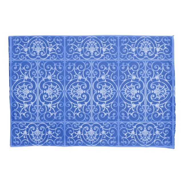 Royal blue scrollwork pattern pillowcase (Front)