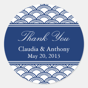 Royal Blue Seigaiha Pattern Wedding Thank You Classic Round Sticker