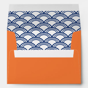 Royal Blue Seigaiha Pattern with Orange Envelopes