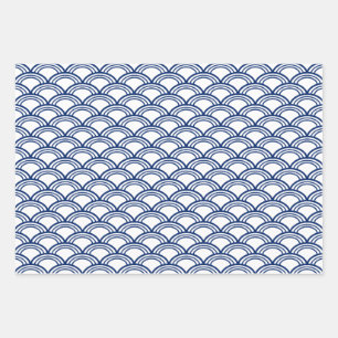 Royal Blue Seigaiha Pattern   Wrapping Paper Sheet