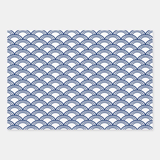 Royal Blue Seigaiha Pattern   Wrapping Paper Sheet (Front)