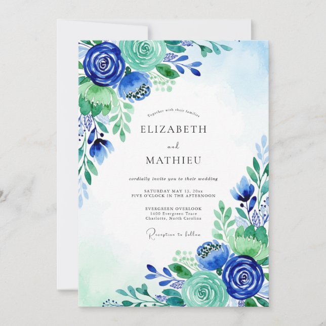 Royal Blue Serene Meadow Wedding Invitation (Front)
