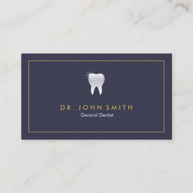Royal Blue Shiny Tooth Dental Appointment Card (Front)