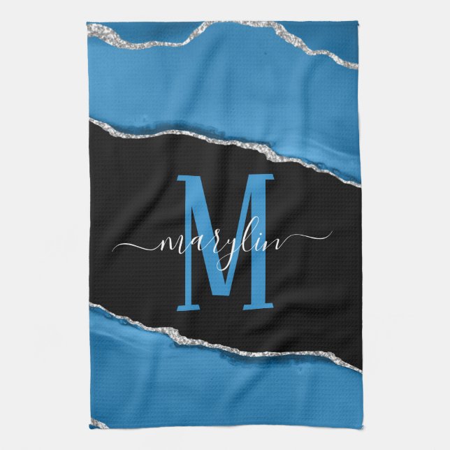 ROYAL BLUE & SILVER AGATE  KITCHEN TOWEL (Vertical)