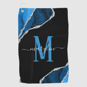 ROYAL BLUE & SILVER AGATE MONOGRAM  GOLF TOWEL