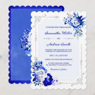 Royal Blue Silver and White Wedding Colours Invitation