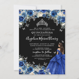 Royal Blue Silver Black Quinceanera Invitation