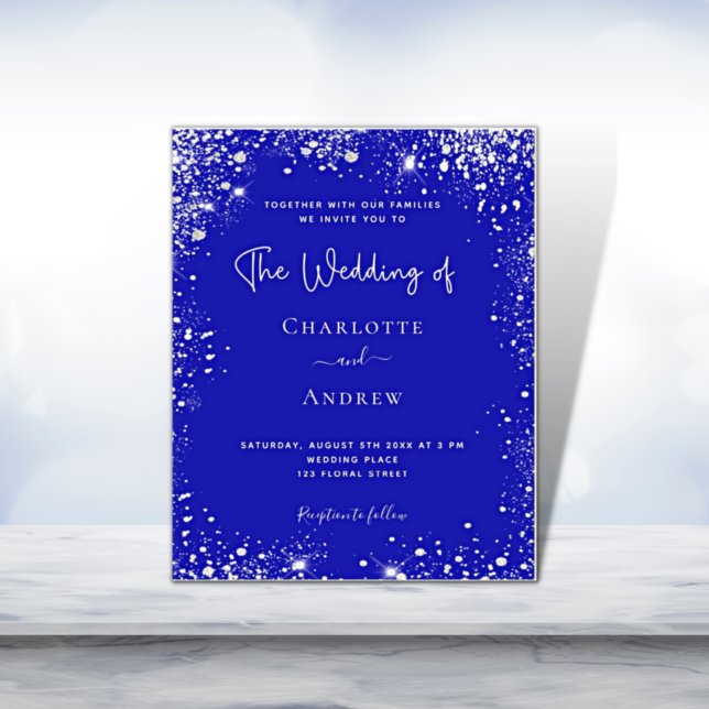 Royal blue silver budget wedding invitation flyer (Creator Uploaded)