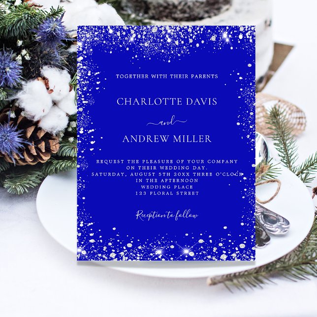 Royal blue silver budget wedding invitation flyer (Creator Uploaded)