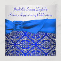 Royal Blue Silver Damask Silver 25th Anniversary