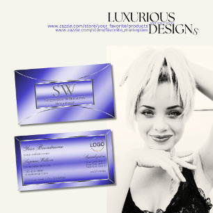 Royal Blue Silver Decor with Monogram and Logo Business Card