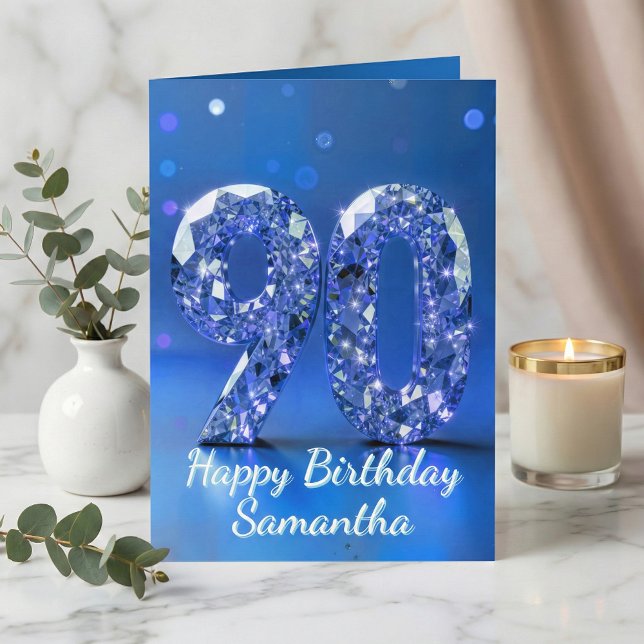 Royal Blue Silver Diamond 90th Birthday Sparkle Card (Creator Uploaded)