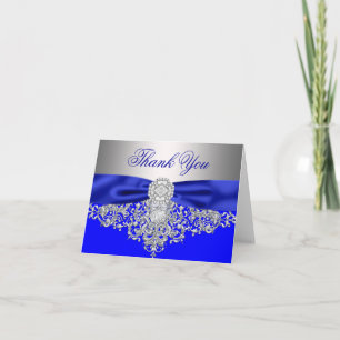 Royal Blue Silver Diamond Thank You Card