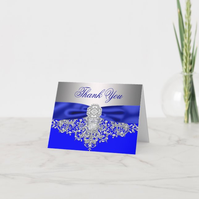 Royal Blue Silver Diamond Thank You Card (Front)