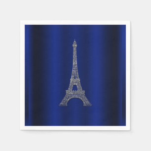 Royal Blue Silver Eiffel Tower Paris Chic Wedding Napkin