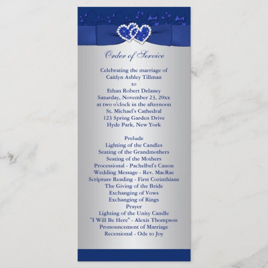 Royal Blue Silver Floral Hearts Wedding Program Zazzle Ca