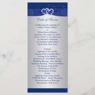 Royal Blue, Silver Floral Hearts Wedding Program