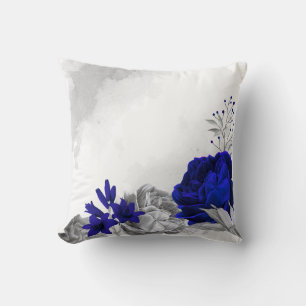 royal blue silver floral throw pillow