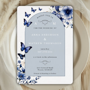 Royal Blue Silver Flowers Butterfly Wedding Arch