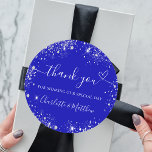 Royal blue silver glitter heart thank you wedding classic round sticker<br><div class="desc">A classic royal blue background,  the blue colour is uneven. Decorated with faux silver glitter,  sparkles and a heart. Personalize and add your names. With the text: Thank you for sharing our special day.</div>