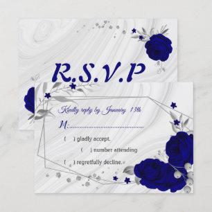 royal blue silver grey floral geometric RSVP card