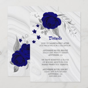 royal blue silver grey floral marble details enclosure card