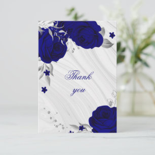 royal blue silver grey floral marble thank you car card