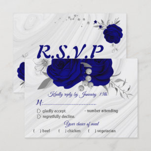 royal blue silver grey floral meal choice RSVP card