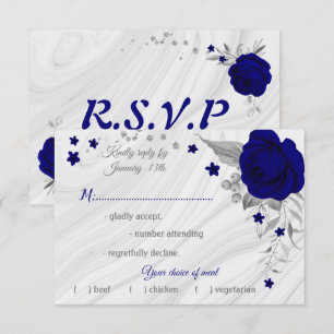 royal blue silver grey floral meal choice RSVP card