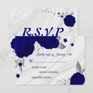 royal blue silver grey floral RSVP card