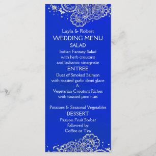 Royal Blue Silver Indian Wedding Menu Card