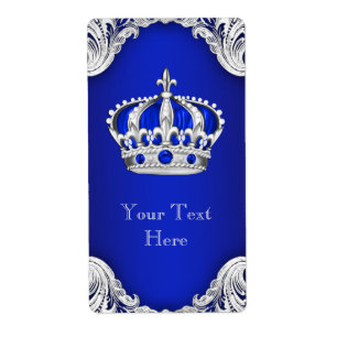 Royal Blue Silver Prince Crown Vin Étiquette boute