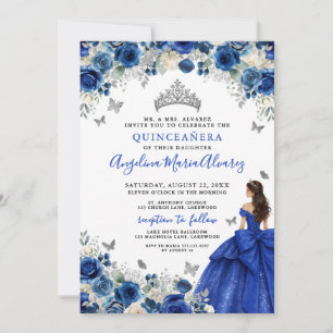 Royal Blue Silver Quinceanera Invitation