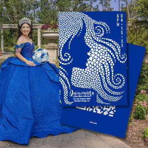 Royal Blue & Silver Quinceañera Silhouette Invite