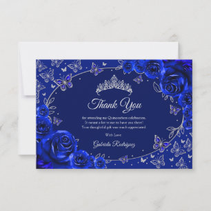 Royal Blue Silver Quinceanera Thank You Card