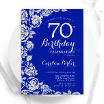 Royal Blue Silver Roses 70th Birthday Party Invitation<br><div class="desc">Royal blue floral 70th birthday party invitation. Elegant design featuring roses,  faux silver foil and typography script font. Trendy invite card perfect for a stylish female bday celebration. Can be customized to any age. Printed Zazzle invitations or instant download digital printable template.</div>