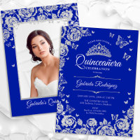 Royal Blue Silver Roses Quinceanera Photo