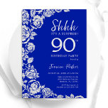 Royal Blue Silver Roses Surprise 90th Birthday Invitation<br><div class="desc">Royal blue silver floral surprise 90th birthday party invitation. Elegant design featuring roses,  faux silver foil and typography script font. Trendy invite card perfect for a stylish female bday celebration. Can be customized to any age. Printed Zazzle invitations or instant download digital printable template.</div>