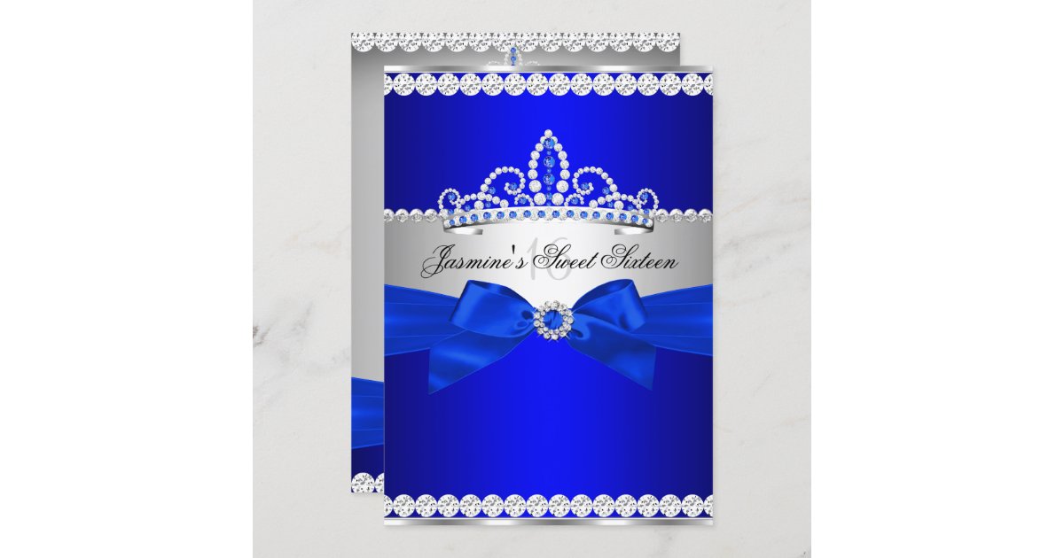 Royal Blue & Silver Sweet 16 Birthday Party Invitation Zazzle