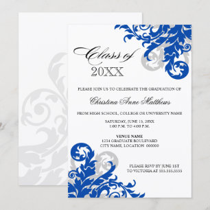 Royal Blue Silver Swirl Graduation Faire-part