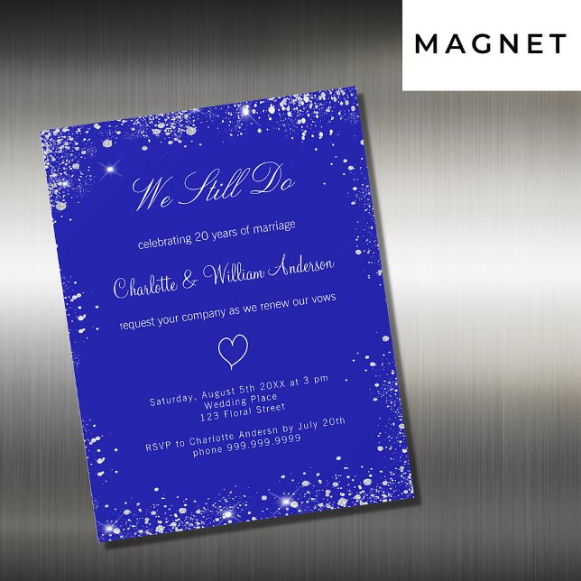 Royal blue silver vow renewal wedding luxury magnetic invitation (Creator Uploaded)
